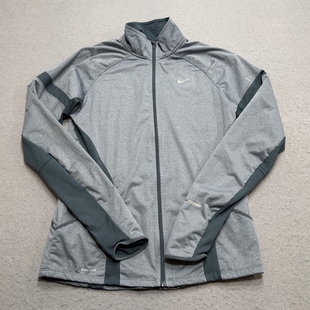 Nike Running Jacket Women's Medium Gray Mesh Lined Dri-Fit Thermal Athletic Gym